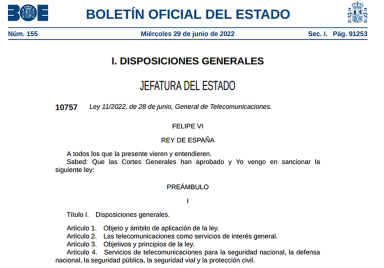 Lee más sobre el artículo La Ley General de Telecomunicaciones entra en vigor el 30 de junio